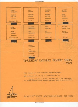 Item #10486 Poster for Viridian Gallery poetry readings. Ted Berrigan
