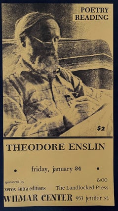 Item #11809 Poster for a poetry reading at the Wilmar Center. Theodore Enslin