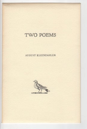 Item #12026 TWO POEMS. August Kleinzahler
