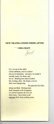Item #13034 NEW TRANSLATIONS FROM AFTER. Joel Chace
