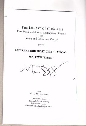 Item #14381 Literary Birthday Celebration: Walt Whitman. Mark Doty
