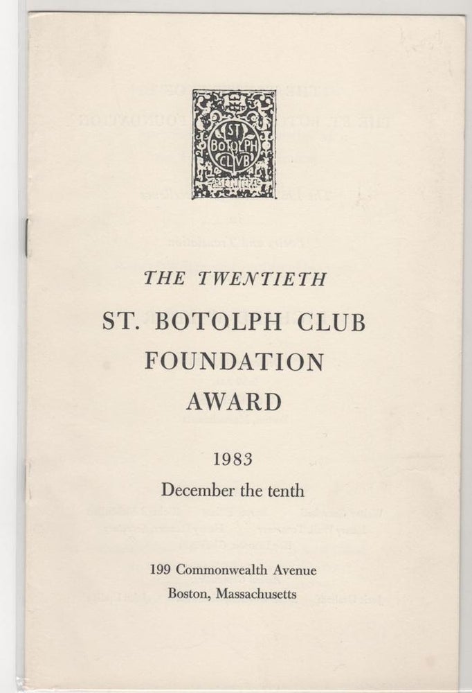 Item #14410 The Twentieth St. Botolph Club Foundation Award [program]. Richard Wilbur, Jorie Graham, signed by.