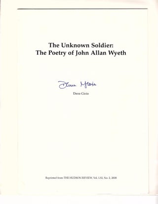 Item #14612 "The Unknown Soldier: The Poetry of John Allan Wyeth [reprint] from THE HUDSON...