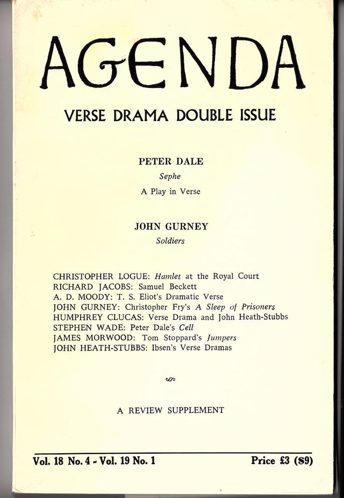 Item #14928 AGENDA Vol. 18, No. 4 - Vol. 1, No. 1; Verse Drama Double Issue. William Cookson, Peter Dale.