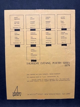 Item #15920 THURSDAY EVENING POETRY SERIES, 1979. Jackson Mac Low, Quincy Troupe, Ted Berrigan,...