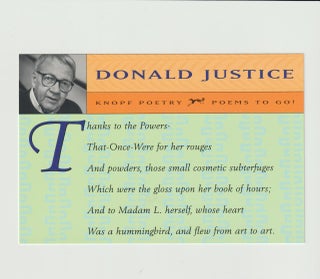 Item #16069 [Postcard]: “Thanks to the Powers-…”. Donald Justice