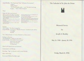 Item #16231 Memorial Service for Joseph A. Brodsky; May 24, 1940 - January 28, 1996. Joseph Brodsky
