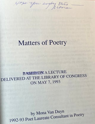 MATTERS OF POETRY