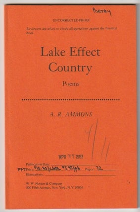 Item #184 LAKE EFFECT COUNTRY. A. R. Ammons