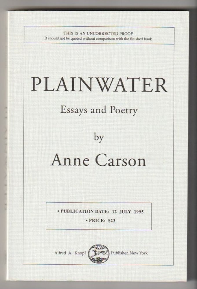 Item #471 PLAINWATER. Anne Carson.