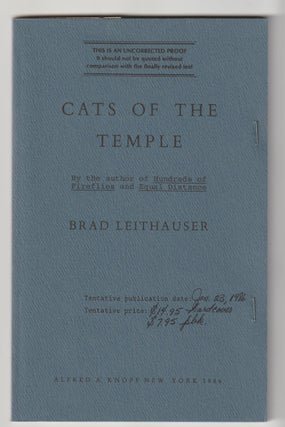 Item #5186 CATS OF THE TEMPLE. Brad Leithauser