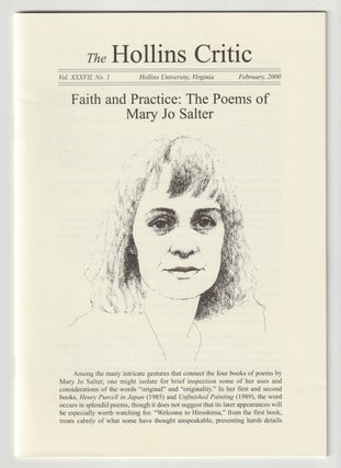 Item #5204 "Faith and Practice: The Poems of Mary Jo Salter" in THE HOLLINS CRITIC Vol. XXXVII,...