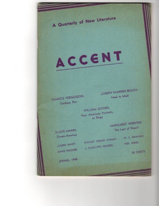Item #5467 ACCENT Vol. VIII, No. 3; A Quarterly of New Literature. Wallace Stevens